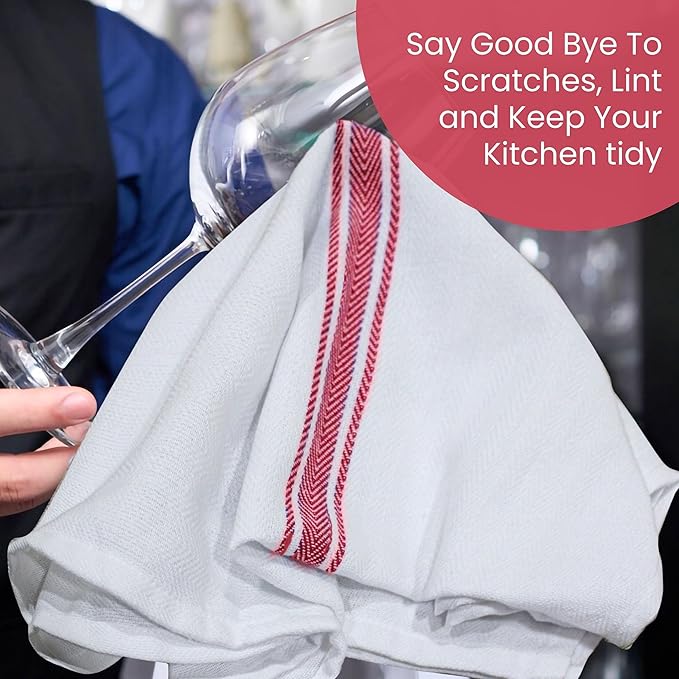 WHITEWRAP Kitchen Dish Towels for Kitchen, Highly Absorbent for Drying and Cleaning, Durable and Soft Tea Towels – 6 Pack, 100% Ring Spun Cotton 15 x 25 Inches – Red