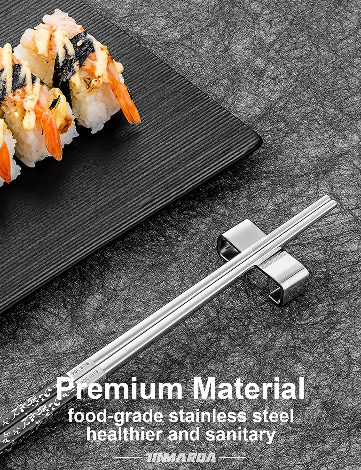 Metal Chopsticks Reusable, 3 Pairs Chop Sticks Reusable Dishwasher Safe, Titanium Plated Non-Slip Stainless Steel Chopsticks Present Set (Black Silver)