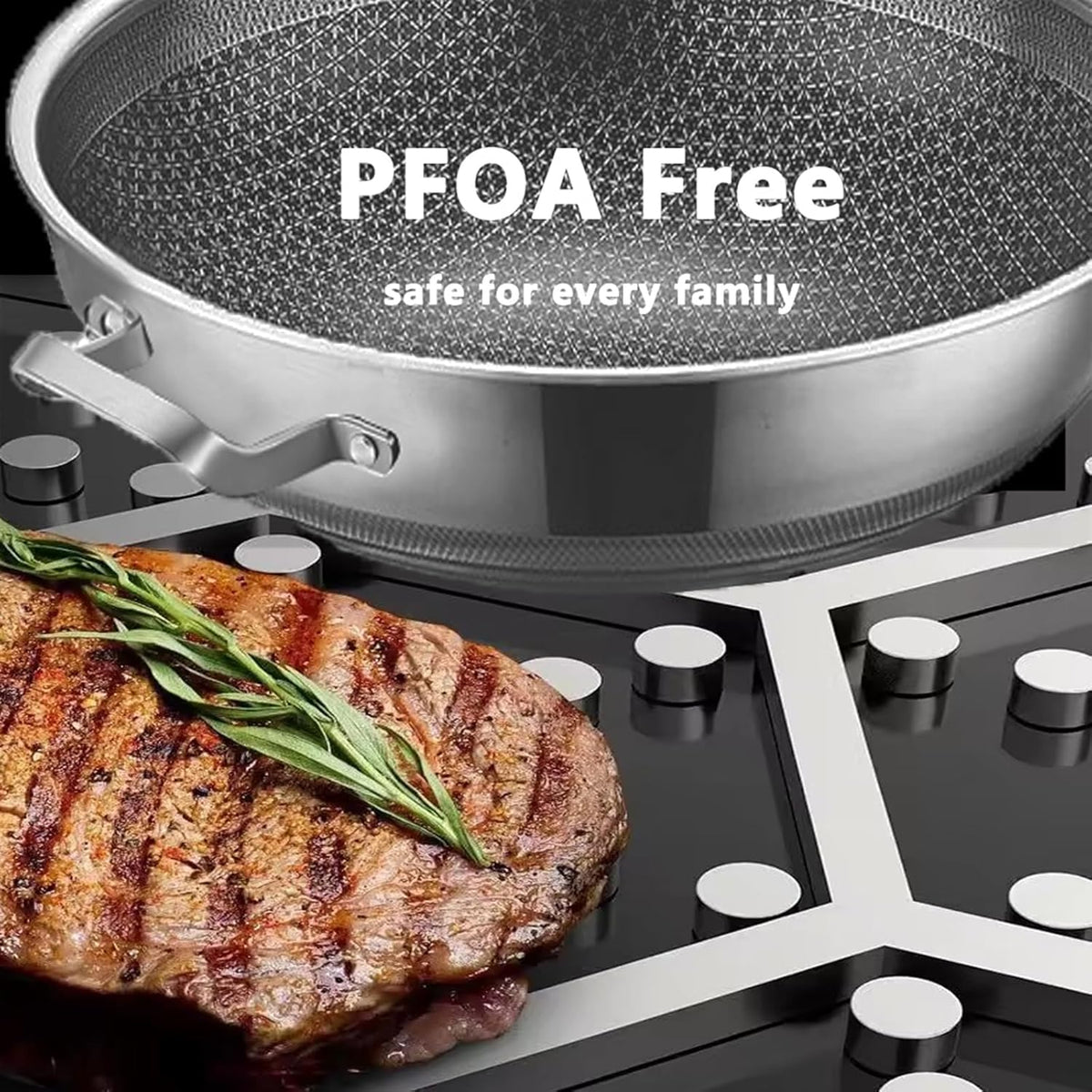Wok Pan,Hybrid Nonstick 14 Inch Wok with Lid,Induction Non Stick Stainless Steel Large Deep Woks&Stir-Fry Pans,Stay-Cool Handle Skillets,PFOA Free Cookware