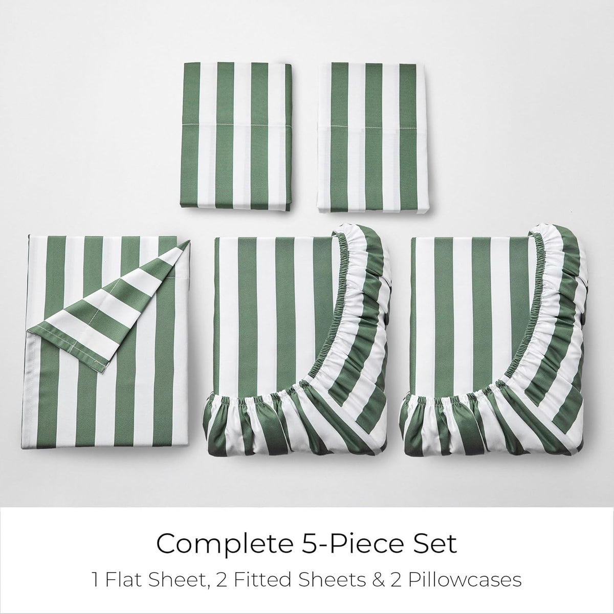 Mellanni Split King Sheets Set - 5 PC Iconic Collection Bedding - Hotel Luxury, Extra Soft, Cooling Bed Sheets - Wrinkle, Fade, Stain Resistant (Split King, Oxford Stripe Sage)