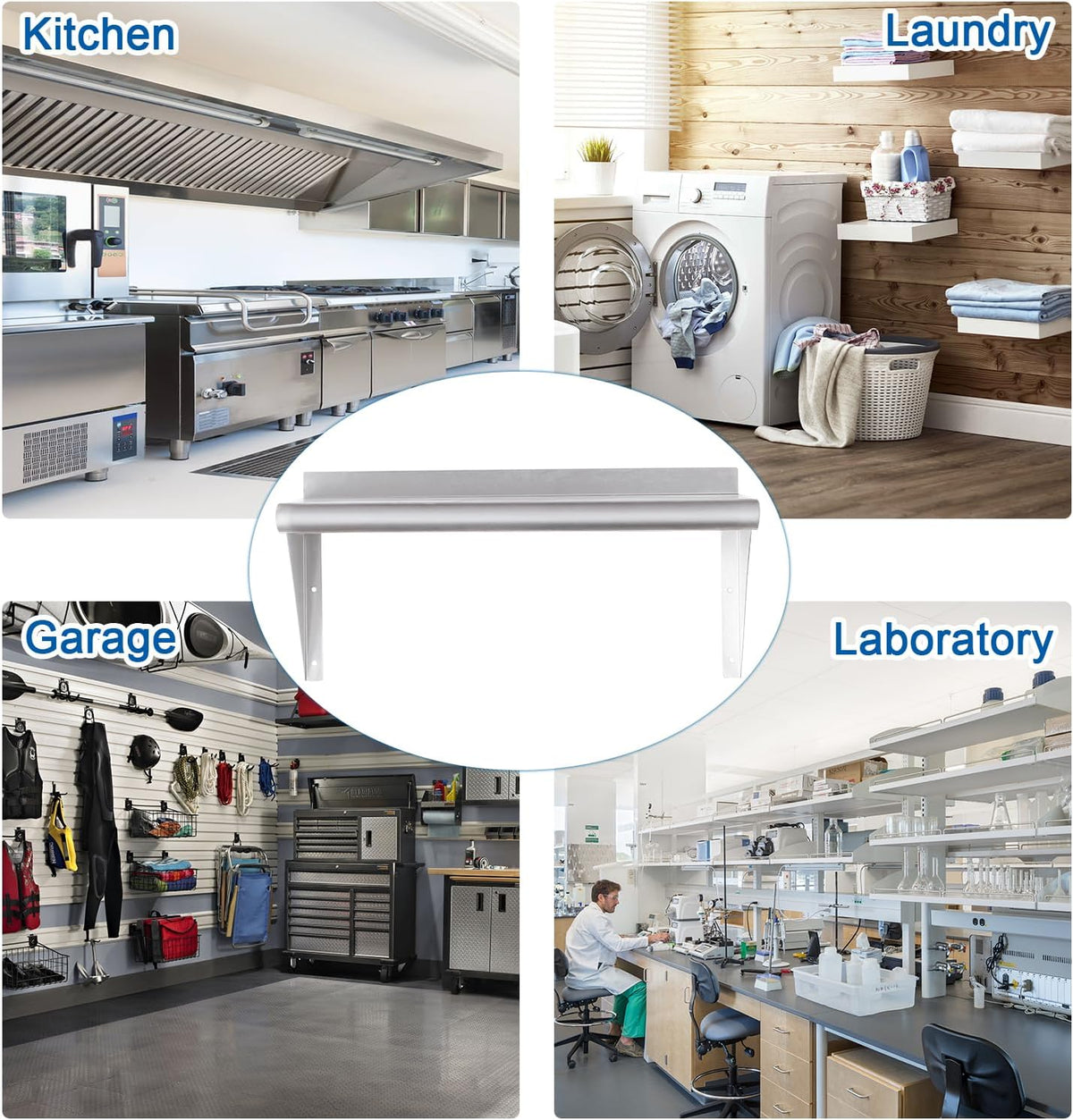 HARDURA Stainless Steel Shelf 18" x 24", 297lb Commercial Shelves Wall Mount Metal Shelving with Backsplash and Brackets for Kitchen, Restaurant, Laundry Room and Home