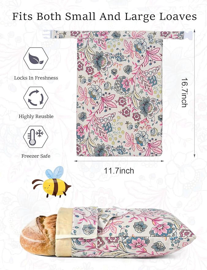 Reusable Bread Bags for Homemade Bread, 2 Pack XL Cotton Beeswax Bag for Sourdough, Beeswax Bags, Sourdough Storage Bag