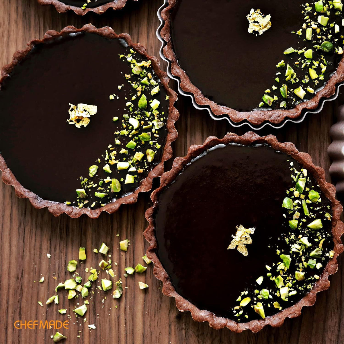 CHEFMADE Round Tart Pan, Non-Stick 4 Inch 4Pcs Quiche Pan