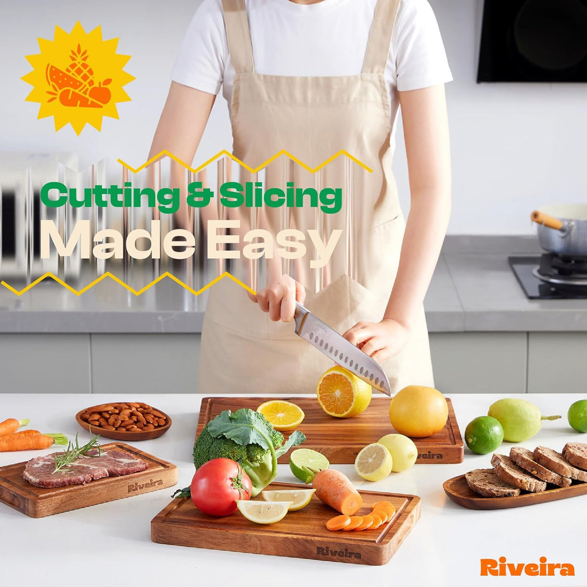 Riveira Walnut Wood Cutting Board Gourmet Black Walnut Grandeur: 12 x 10 Wooden Chopping Board Decorative Kitchen Cutting Board With Innovative Juice Grooves