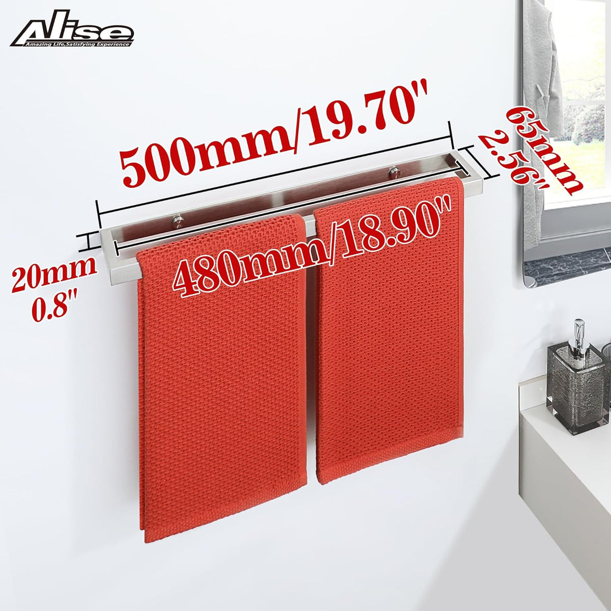 Alise Bath Towel Bar,Wall Mount Towel Holder Towel Rack Towel Hanger for Bathroom Lavatory,20 Inch SUS304 Stainless Steel Towel Rail,Brushed Finish,GJF050-LS