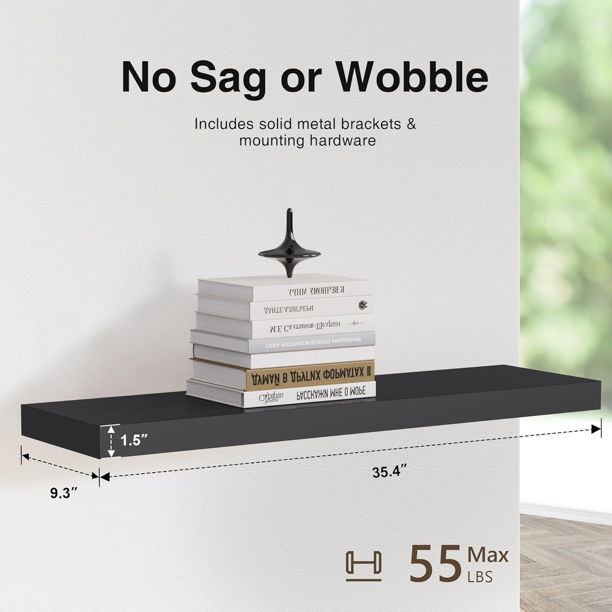 Colima Floating Shelves for Wall Black Wood Shelf for Bedroom, 36 Inch Wall Mounted Floating Shelves for Bathroom Living Room Kitchen Office, 1.3" Thick Floating Book Shelves for Wall, Set of 3