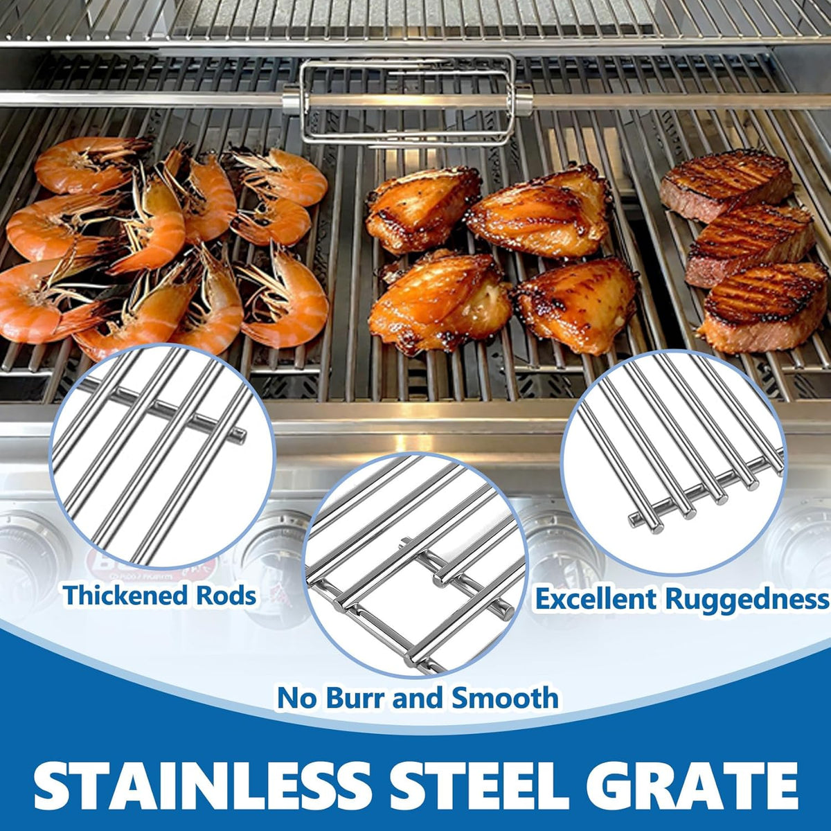 SafBbcue 16517 Cooking Grates for Bull 4 Burner Grill Replacement Parts Bull Angus 47628 47629 47628CE 47629CE Bull Steer 69008 69009 Bull Outlow 26038 26039 Lion Premium 75000