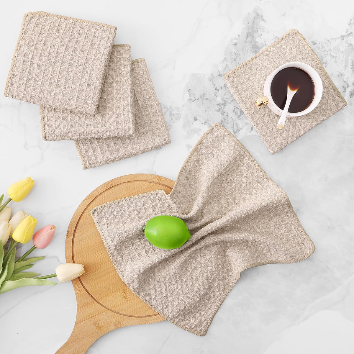 Homaxy Microfiber Waffle Weave Kitchen Dish Cloths, 12 x 12 Inch Ultra Absorbent and Solid Color Dish Towels for Kitchen Fast Drying Dishcloth for Washing Dishes, 12 Pack, Beige