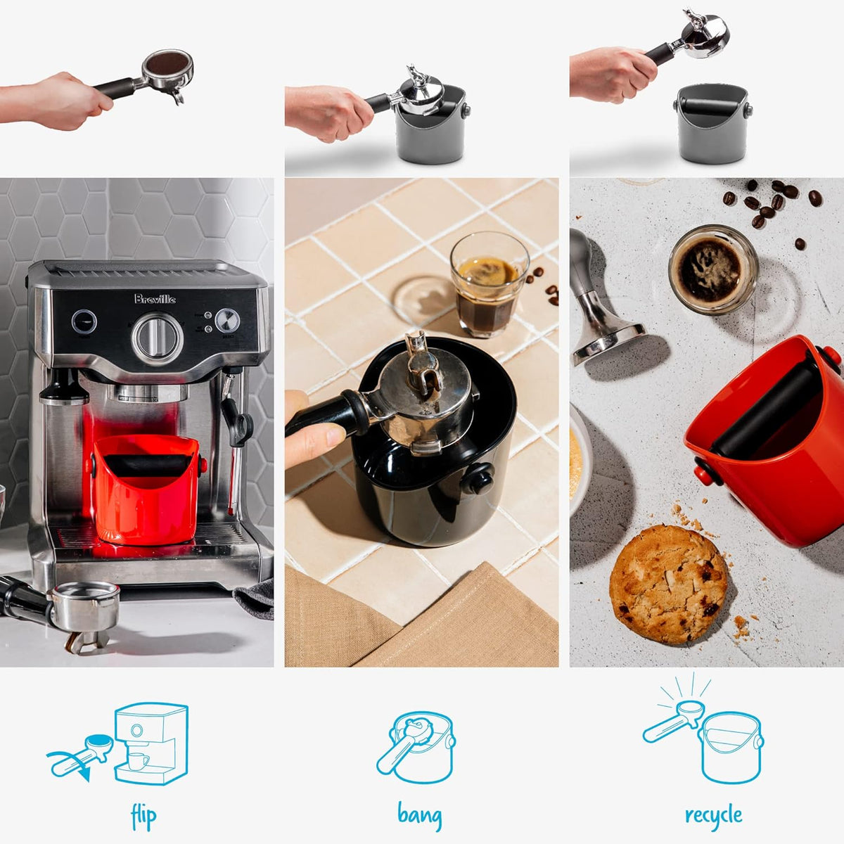 Dreamfarm Grindenstèin Sturdy, Compact, Modern Space-Saving Espresso Coffee Grind Knock Box - Silver
