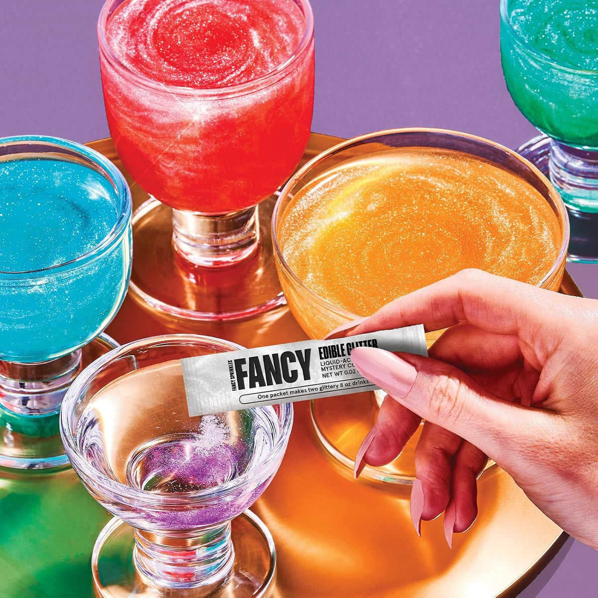 Fancy Sprinkles VIP Set (Opulust and Mystery) Edible Glitter Packets Portable & On-The-Go for Sparkling Drinks, Champagne, Cocktails, Wine, Beer, & more. (2 Pack)
