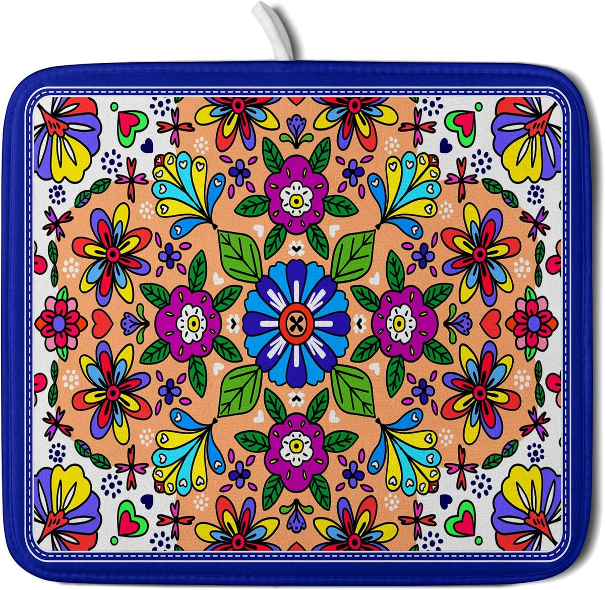 Mexican Talavera Dish Drying Mat Navy Blue Microfiber Dish Drain Pad for Kitchen Decor