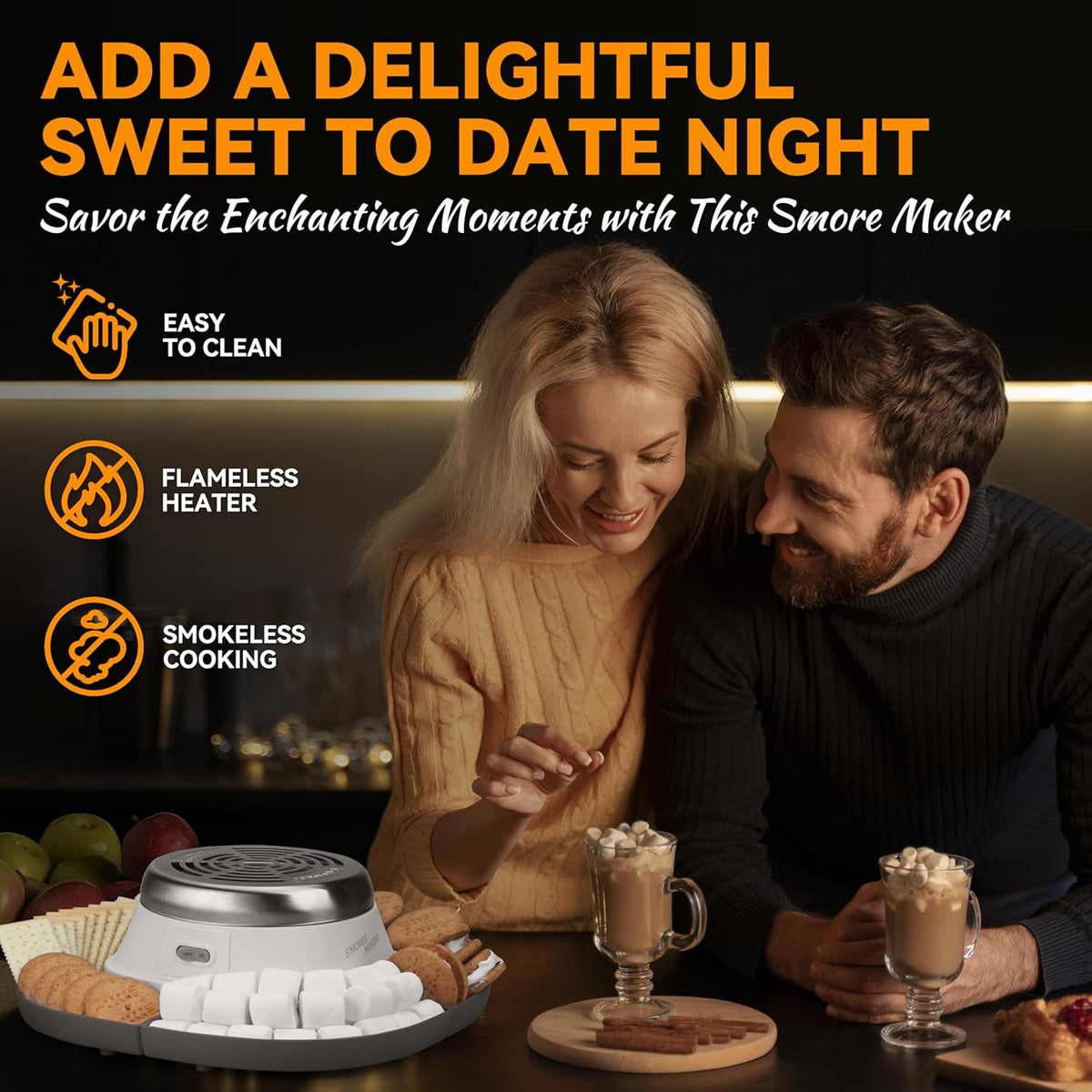 Smores Maker Tabletop Indoor Kit, Indoor Marshmallow Roaster, Flameless Electric S'mores Maker, Smores Maker with 4 Detachable Tray & Roasting Sticks, Gift for family & Date Night, Grey
