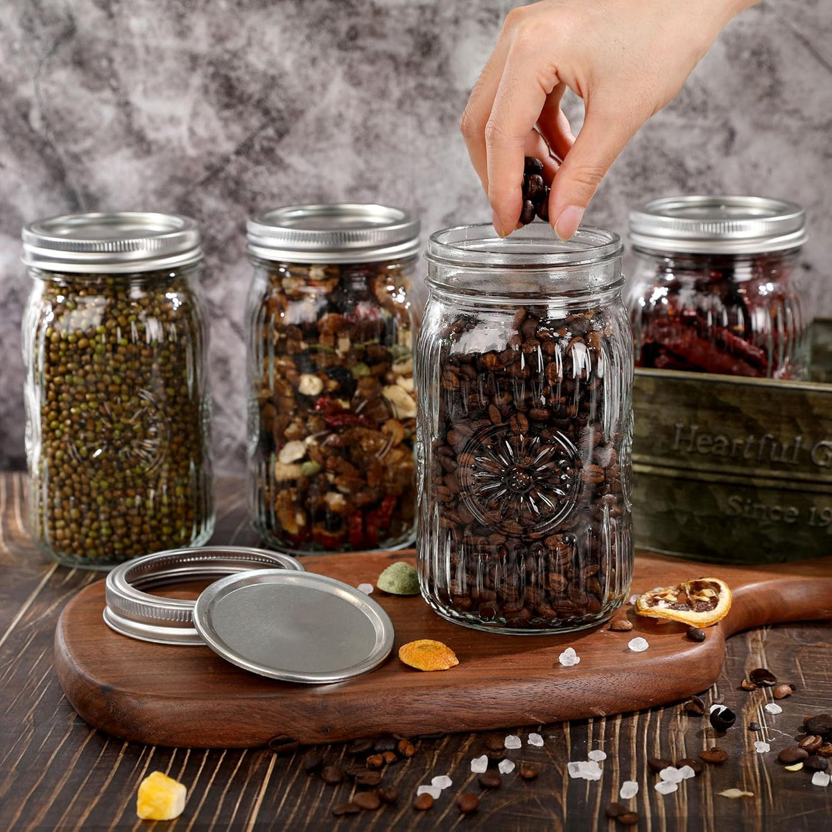 12 Pack 32 oz Wide Mouth Mason Jars with Airtight Lids - Glass Canning Jars for Food Preservation, Storage, Pickling, Crafts & DIY Projects, Durable Quart Glass Jars Dishwasher Safe