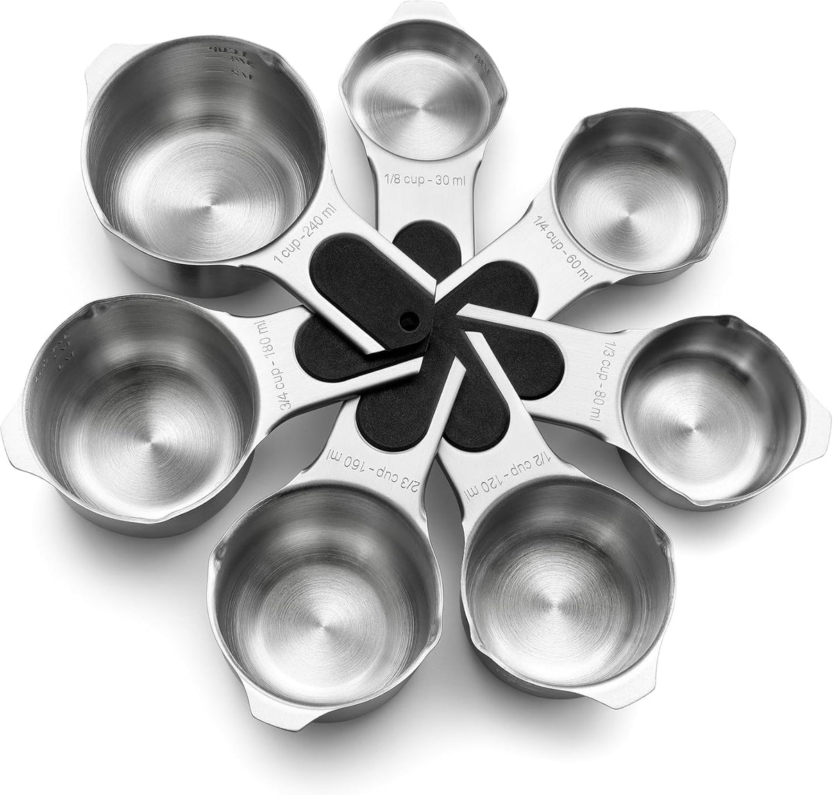 Spring Chef Magnetic Stainless Steel Measuring Cups, Patented, Kitchen Tools with Easy to Read Markings for Measuring Dry or Liquid Ingredients, Set of 7, Black