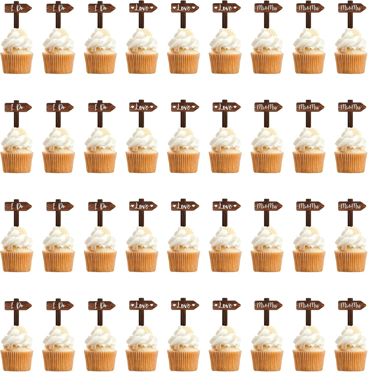 36 PCS Wedding Cupcake Toppers in Wood Rustic Wedding Cake Decoration