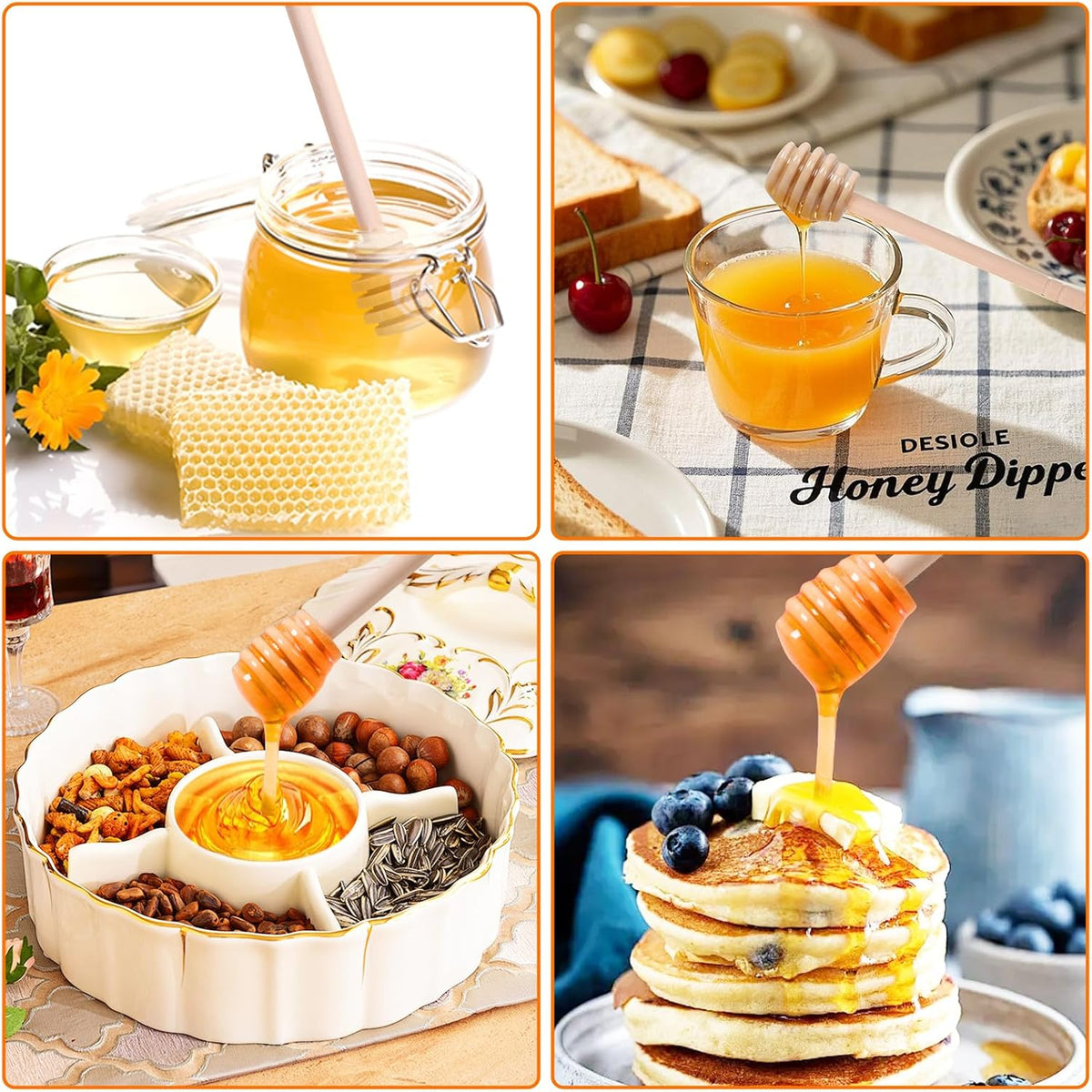 50 PCS Wooden Honey Sticks Dipper 6 Inch, Individually Wrapped Mini Honeycomb Honey Stirrer Stick For Honey Jar Dispense Drizzle Honey and Wedding Party Favors Gift