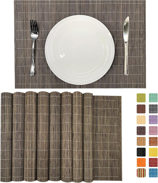 ANDSTAR Set of 8 Pcs Bamboo Placemats Natural Anti-Slip Bamboo Placemats Washable Heat-Resistant Table Mats for Dining Room and Kitchen（Light Brown）