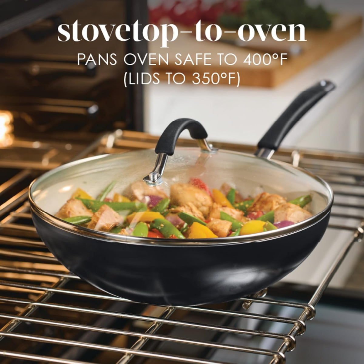 Rachael Ray Cucina Ceramic Nonstick Stir Fry Pan and Lid, 11 Inch Non Stick Wok Pan, Dishwasher Safe - Peppercorn
