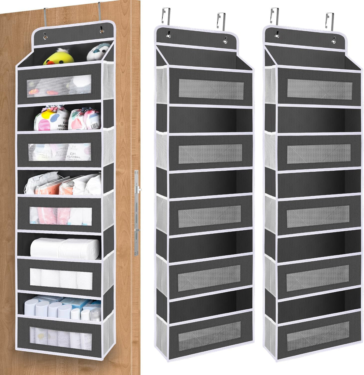 Upgrade Pocket 2 Pack Over The Door Organizer Storage, 5 Shelf Hanging Door Organizers with 10 Large Capacity Pockets, Anti Tilt 48 lb Load Behind Door Organizer for Bedroom, Bathroom, Pantry