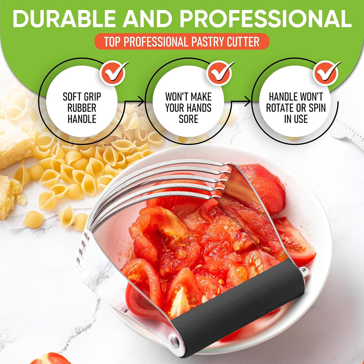 Spring Chef Dough Blender, Top Professional Pastry Cutter with Heavy Duty Stainless Steel Blades, Large Size, Black