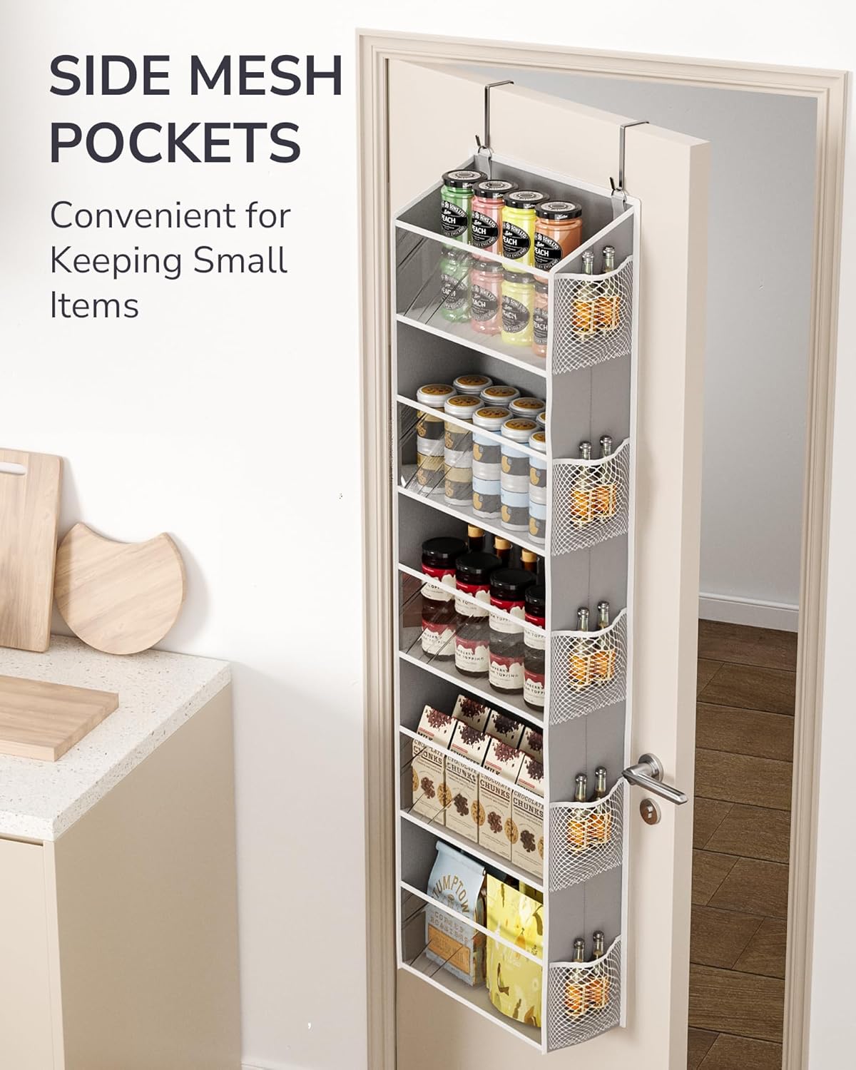 ULG 1-Pack Over Door Organizer with 5 Large Pockets 10 Mesh Side Pockets, 44 lbs Weight Capacity Hanging Storage Organizer with Clear Window for Bedroom Bathroom Kitchen, RV, Camper, Clear
