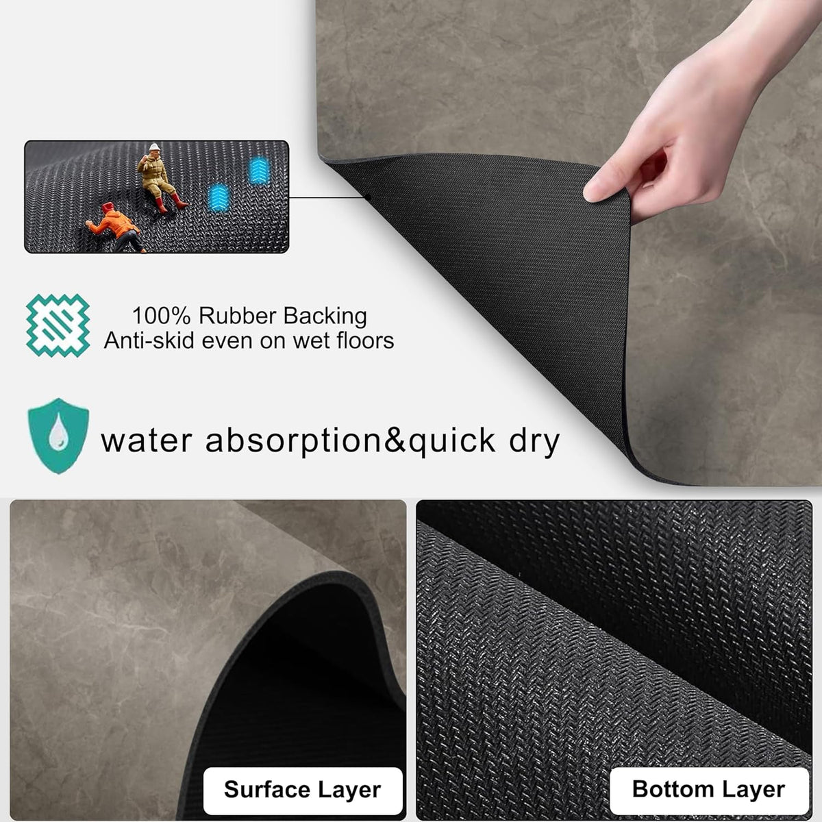 Golener Countertop Coffee Dripper Mat, 19" x 13", Absorbent, Washable, Reversible Microfiber Dish Drying Mat