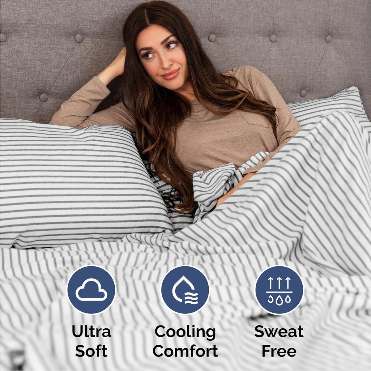 Queen Size 4 Piece Sheet Set - Comfy Breathable & Cooling Bed Sheets Set - Hotel Luxury Bedding for Women, Men, Kids, Teens, Boys & Girls - Deep Pockets, Soft, Wrinkle Free - Oeko-Tex - Grey Stripes 2