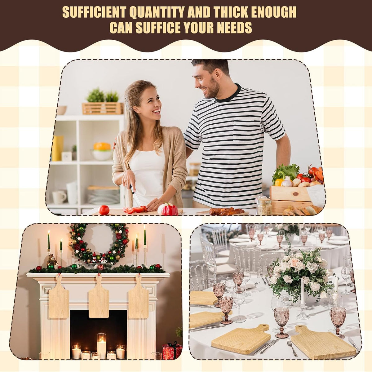 Lounsweer 6 Pcs Thicken Cutting Board Bulk Wood Board for Chopping Serving Charcuterie Material for Laser Engraving Mother' Day Wedding Housewarming Gift