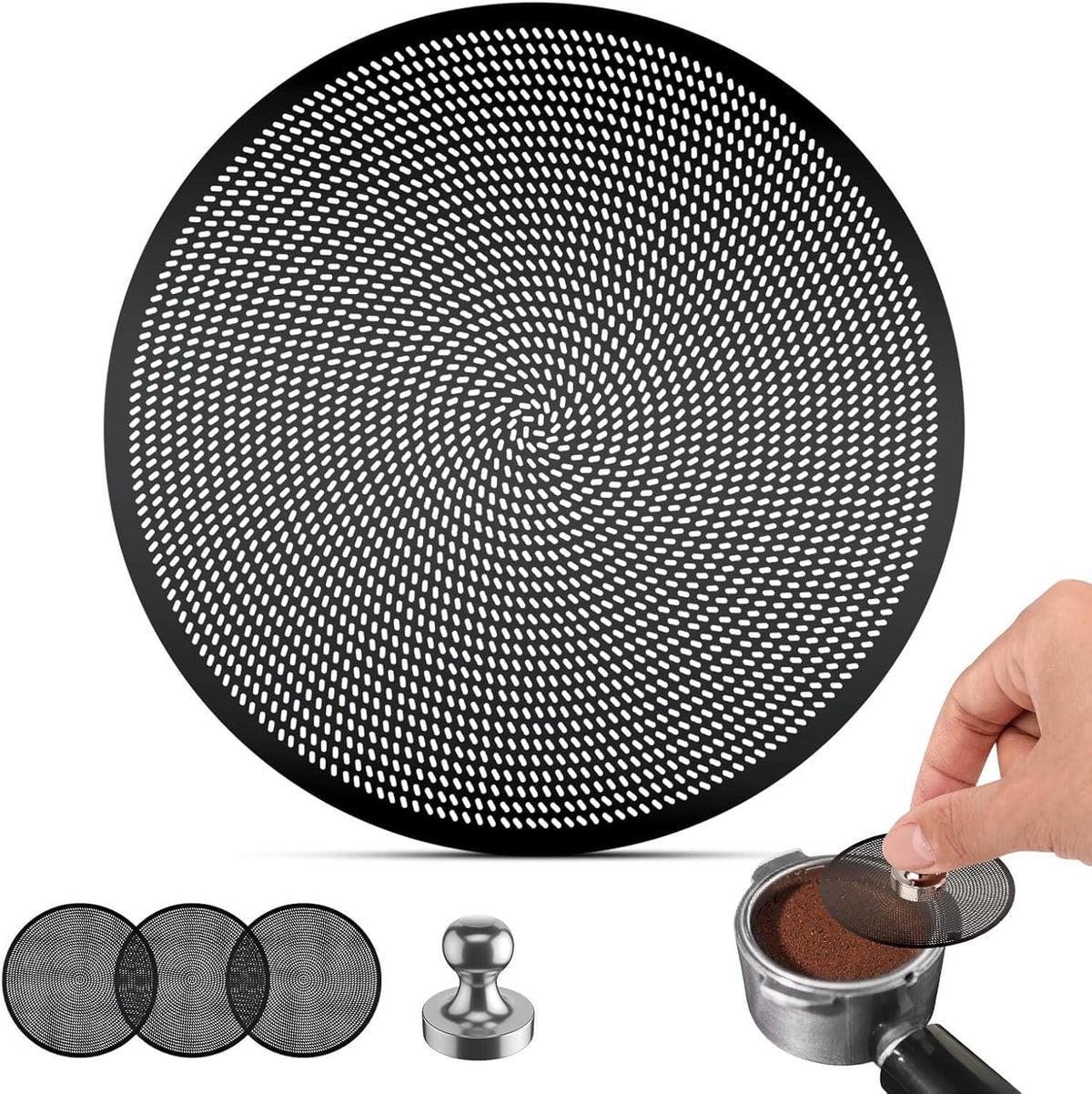 3 Pcs 54mm Espresso Puck Screen - 0.2mm Ultra Thin Espresso Puck, Metal Reusable Coffee Filter, Compatible with Espresso Machine 54mm Portafilter Basket (Black)