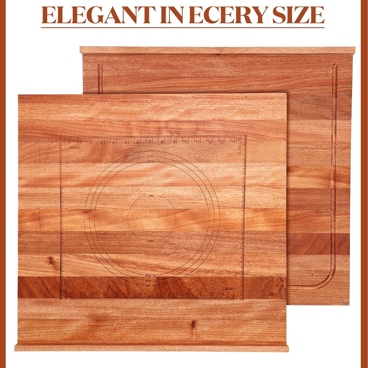 Vesici Reversible Pastry Board with Lip for Rolling Dough Large Wooden Cutting Chopping Kneading Board with Engraved Measurements for Counter Table Top Kitchen(Walnut,24 x 22.8 x 1.5 Inch)