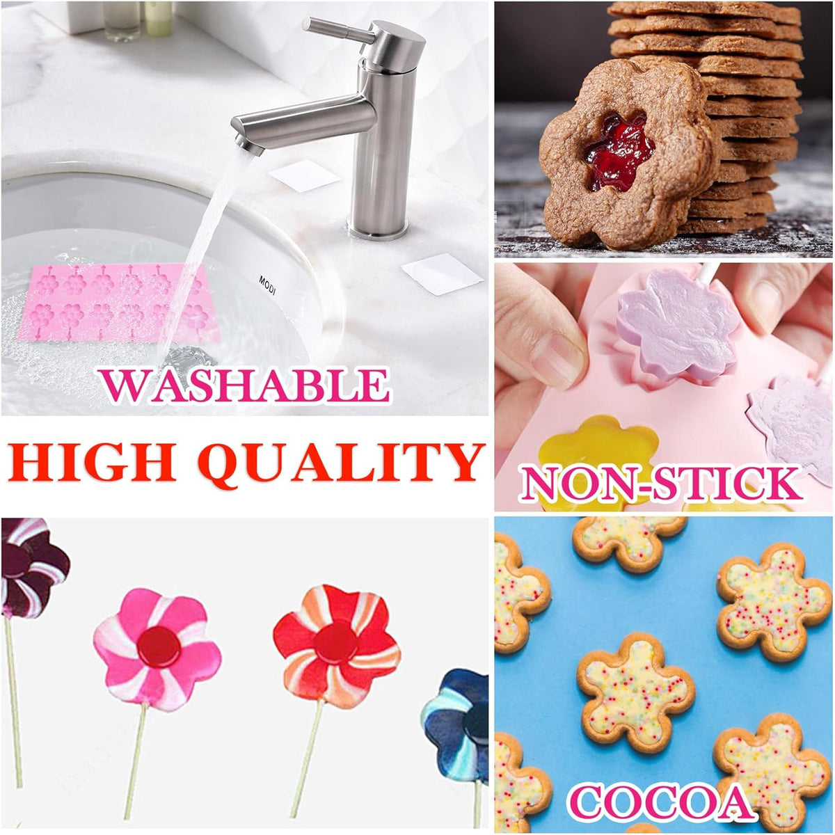 Silicone Lollipop Molds Candy Molds Silicone Sucker Molds Hard Candy Mold & 8 Rounds Nonstick Lollipop Mold With 20 Sticks for Candies,Bread,Jellies,Chocolate,Etc C