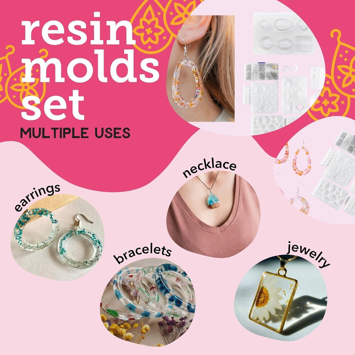 Incraftables Epoxy Resin Molds Kit Bundle. Silicone Resin Kit with Molds including 24pcs Molds, Earring, Keychain, Bracelet & DIY Jewelry Making Supplies. Large Epoxy Resin Kits and Molds Complete Set