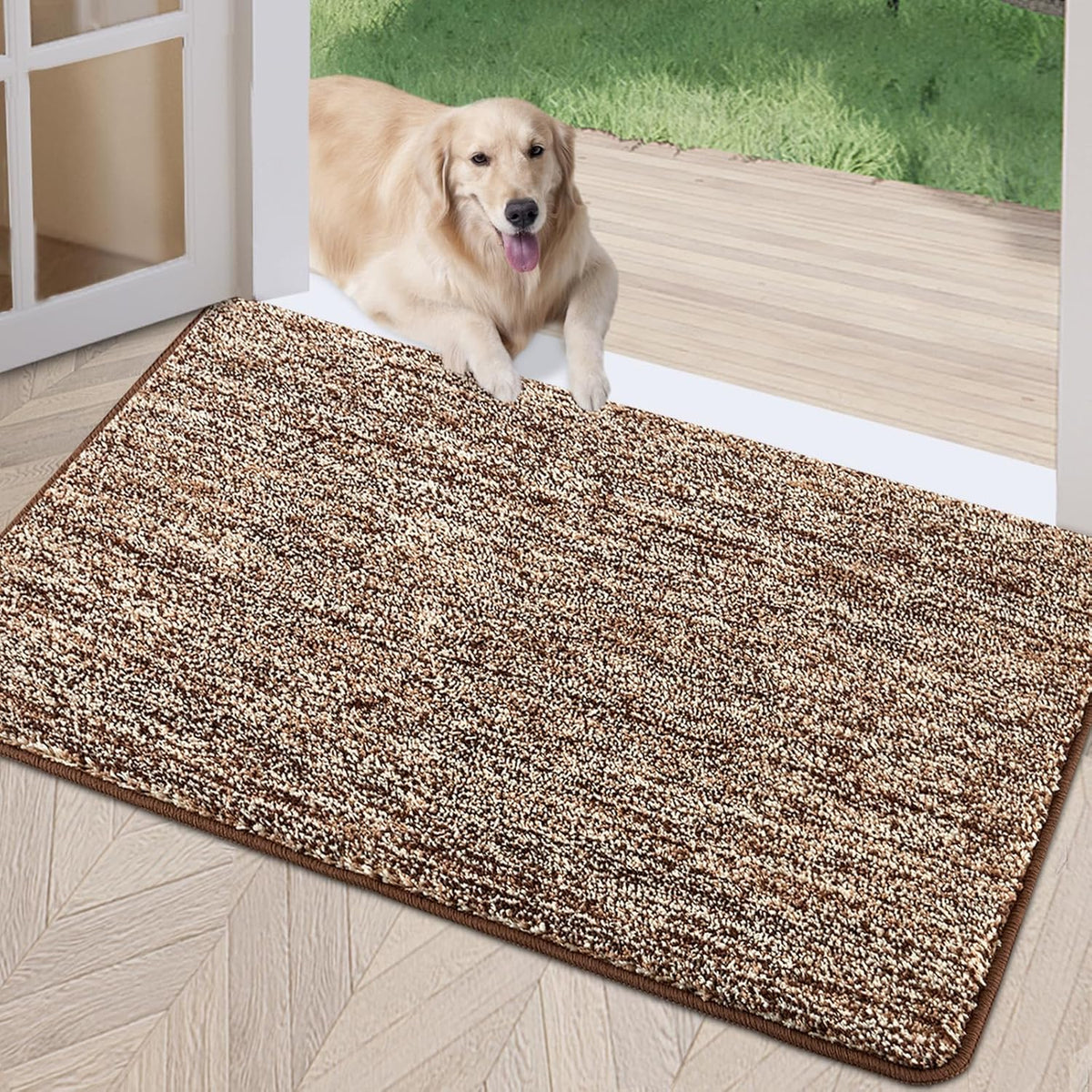 REFETONE Indoor Doormat, Front Door Mat 20"x32" Absorbent Rubber Backing Non Slip Door Mats, Washable Low-Profile Inside Floor Mat Door Rugs for Entryway, Resist Dirt Mud Mat for Dogs, Coffee/Brown