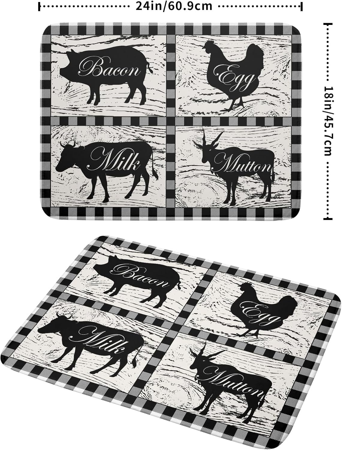 Farmhouse Animal Dish Drying Mat Buffalo Plaid Drainer Rack Mats Fast Dry Absorbent Kitchen Countertop Protector Dishes Pad 18x24 Inch