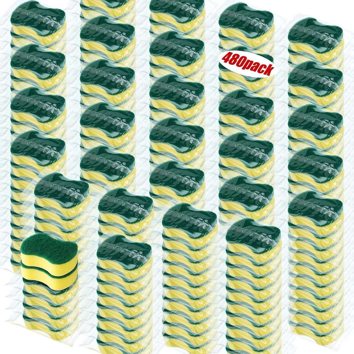 Tanlade 480 Pcs Individually Wrapped Sponges Kitchen Bulk Non Scratch Scouring Sponges for Dishes Household Cleaning Travel Apartments Hotel Car