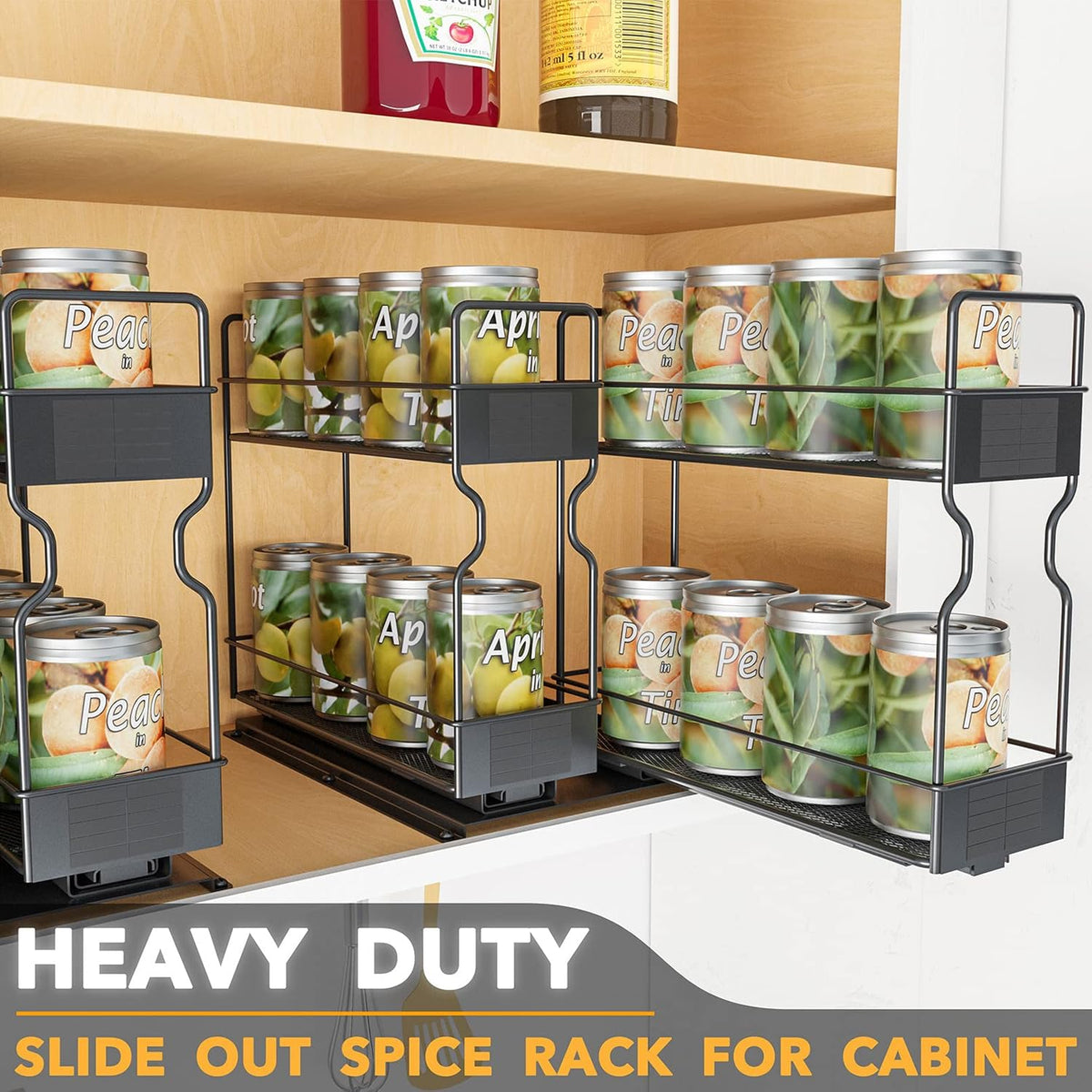 SpaceAid Pull Out Spice Rack Organizer for Cabinet, Heavy Duty Slide Out Seasoning Kitchen Organizer, Cabinet Organizer, with Labels, 7.7" W x10.75 D x10 H, 2 Drawers 2-Tier