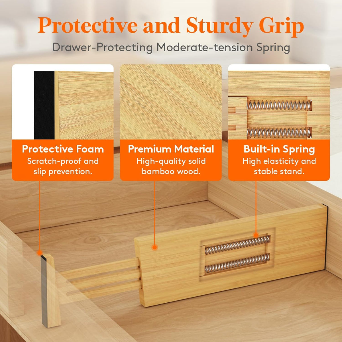 Lifewit 4 Pack Drawer Dividers Bamboo 4" High, 12-17" Adjustable Drawer Organizers for Clothes, Expandable Dresser Separators in Bedroom/Bathroom/Kitchen/Fridge/Office Organization and Storage