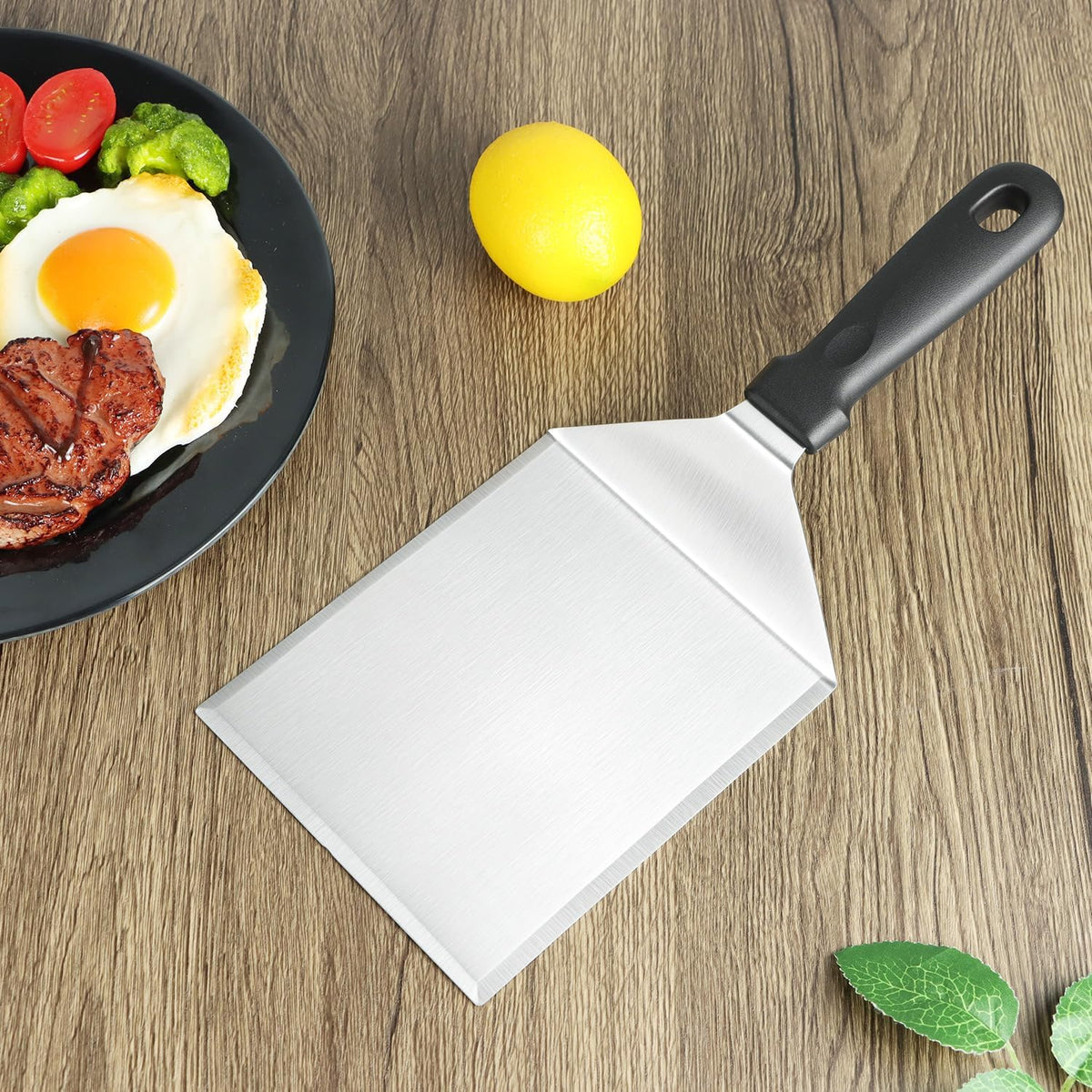 QWORK Stainless Steel Large Grill Spatula with Reinforced Heat-Resistant Handle, 6"x5", Heavy-Duty Metal Spatula, Smashed Burger Turner Scraper