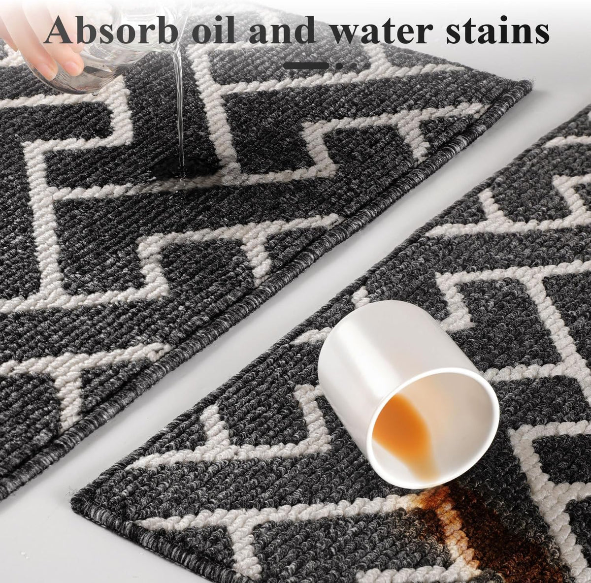 hicorfe Kitchen Rugs and Mats Sets,Super Absorbent Polypropylene Non-Slip Rug,Soft Comfort Floor Mat,Washable for Kitchen,Hallway,Office,Sink,Laundry(24" x 35",Black)