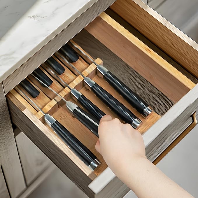 Utoplike Knife Drawer Organizer Bamboo Knives Block for Kitchen, Large Handle Steak Holder, Fit for 9 Knives (Not Included)