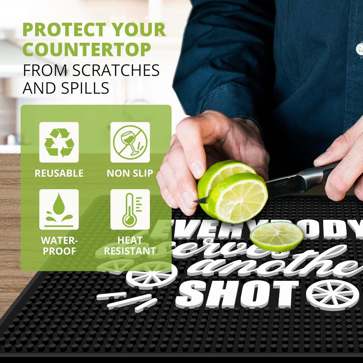 Everybody Deserves Shot Bar Mat for Countertop - Ideal for Bartending & Home Bar Spill-Proof, Durable, Non-Slip Rubber Mat - Large Size 18"x12" - Bar Mats for Home Bar - Thick Rubber Mat