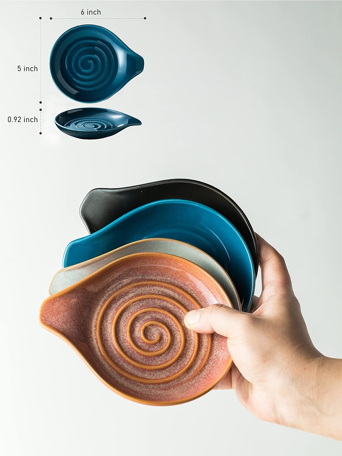 Spoon Holder, Ceramic Spoon Rest for Kitchen Counter Farmhouse Cooking, Large Utensil Rest for Spoons, Ladles, Tongs, Spatula, 5 Inches (Blue)