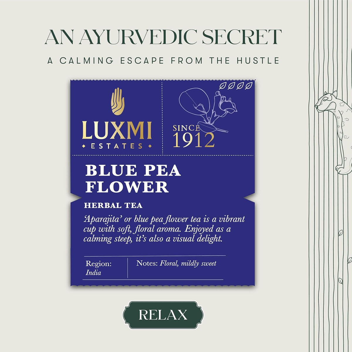 Luxmi Estates Butterfly Pea Flower Organic Blue Pea Flower Tea (50 Tea Bags) Caffeine Free Tea Bags For Relaxing, Calming, and Stress Relief, With Certified Herbal Tea