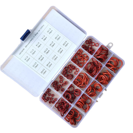 [225 Pcs] Silicone O-Rings Kit, Red Metric VMQ Sealing Gasket Assortment Set for Cup Lids, Coffee Maker, Brewing Fitting, Washer, Filter, Pump, Plumbing, Hose, Gauge, Auto, Machine