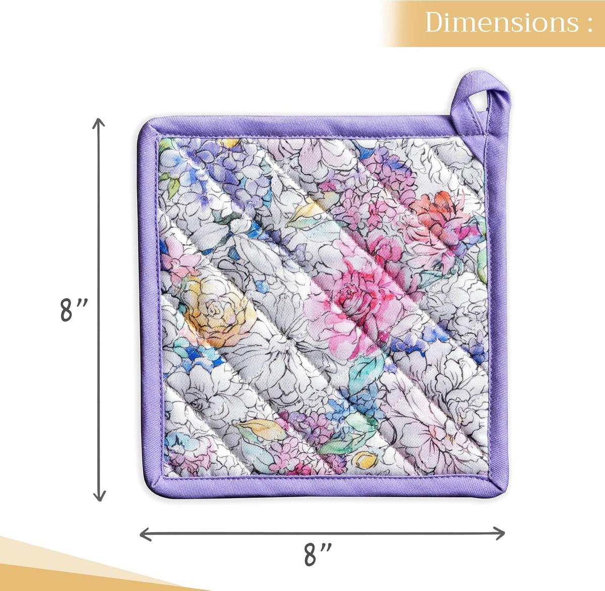 Maison d' Hermine Pot Holders Set 100% Cotton Heat Resistant Potholders 8" x 8" Hot Pads with Loop BBQ, Cooking, Baking, Grilling, Kitchen, Handling Hot Pans Spring/Summer (Pack of 2, Floral Love)