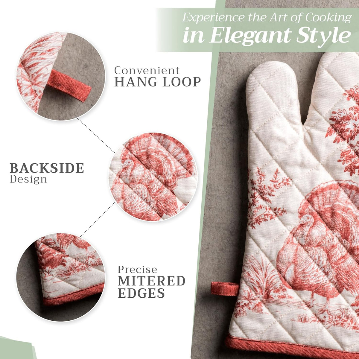 Maison d' Hermine Oven Gloves 100% Cotton Oven Mitt 7" x 13" with Loop Heat Resistant, BBQ, Cooking Gloves, Baking, Grilling, Kitchen, Handling Hot Pans (Pack of 1, Holy Jouy - Red)