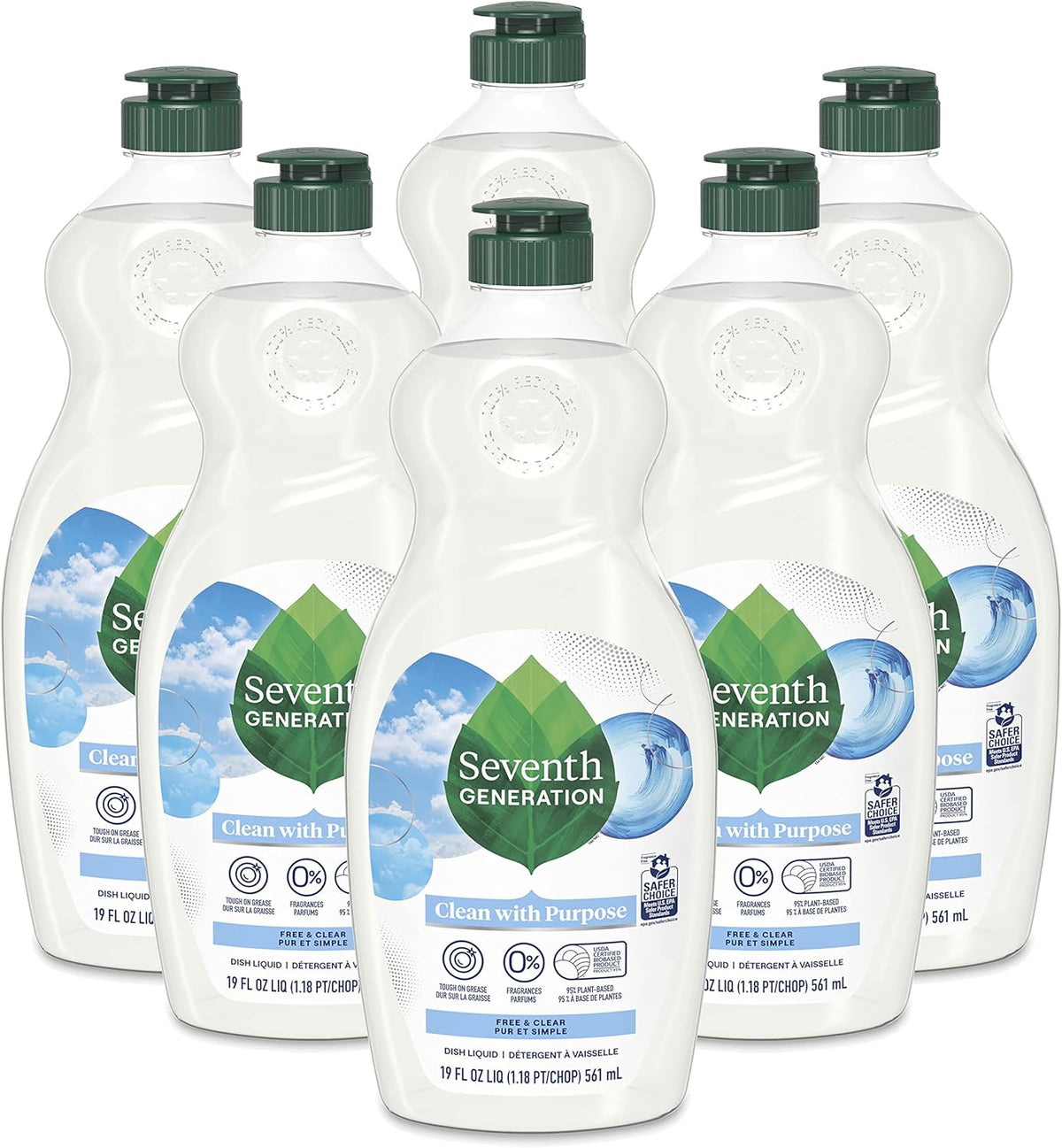 Seventh Generation Dish Liquid Soap Free & Clear liquid soap Pack of 6 Dishwashing Soap Dish Soap for sensitive skin 19 oz
