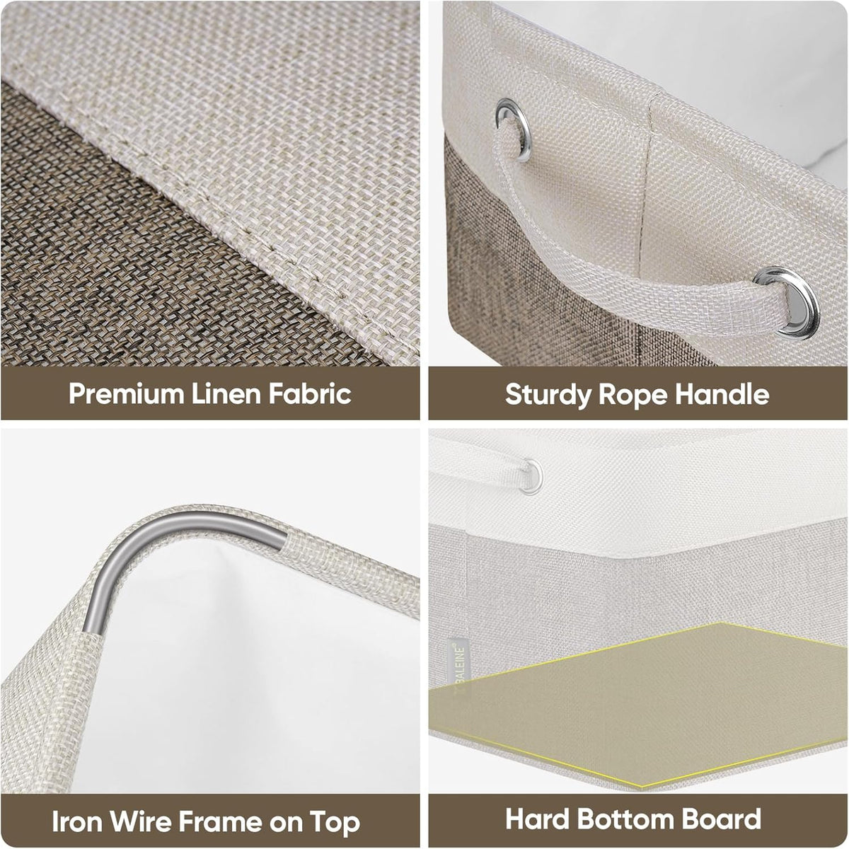 BALEINE 3 Pack Fabric Storage Bins for Shelves, Linen Storage Baskets for Organizing, Decorative Closet Bins for Clothes, Home (Brown, 12"x8"x8")