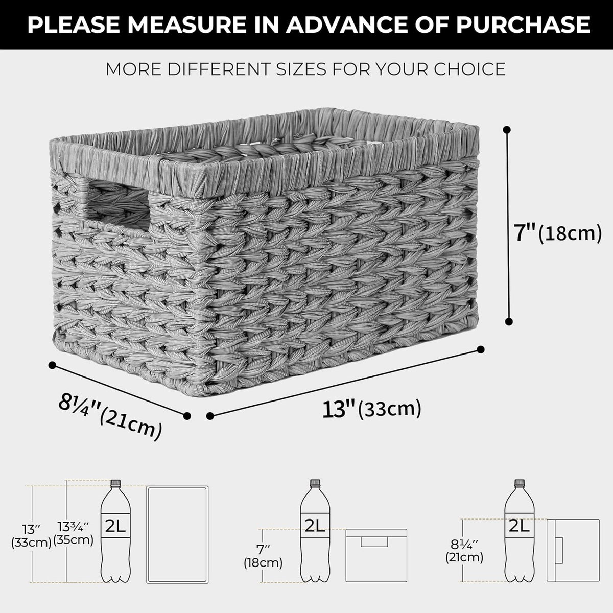 GRANNY SAYS Wicker Baskets with Handles - Gray Storage Baskets (2-Pack) for Organizing Cabinet, Coffee Table