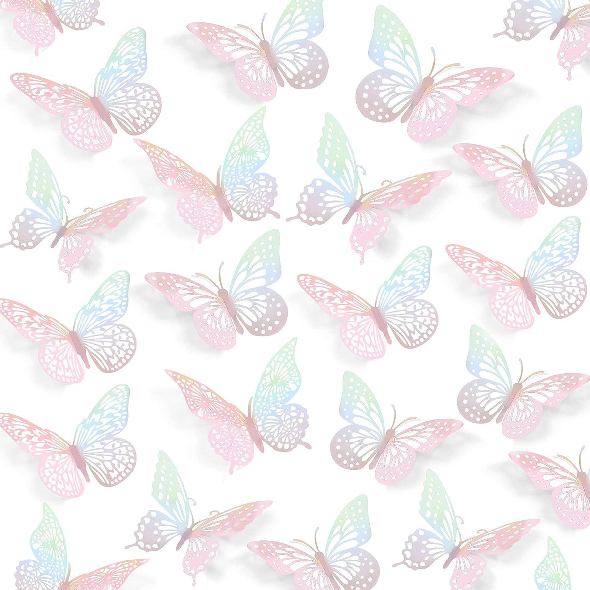 SAOROPEB 3D Wall Decor - 48 Pcs, 4 Styles, 3 Sizes - Laser Pink Butterfly Decorations for Birthday Parties, Removable Stickers